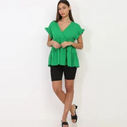 Clearance La Modeuse Top fluide à volants Vert