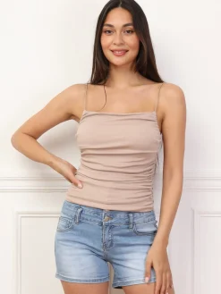 Online La Modeuse Top froncé à bretelles fines Taupe