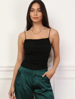 New La Modeuse Top froncé à bretelles fines Noir