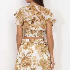 Clearance La Modeuse Top froncé à imprimé printanier Blanc