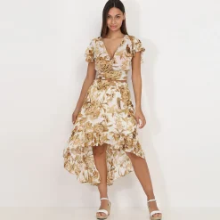 Clearance La Modeuse Top froncé à imprimé printanier Blanc