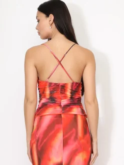 New La Modeuse Top froncé en tulle tie and dye Rouge