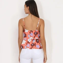 Best La Modeuse Top léger à volants et motif fleurs Orange