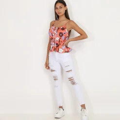 Best La Modeuse Top léger à volants et motif fleurs Orange