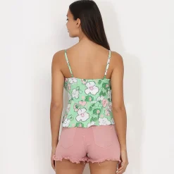 Clearance La Modeuse Top léger à volants et motif fleurs Vert