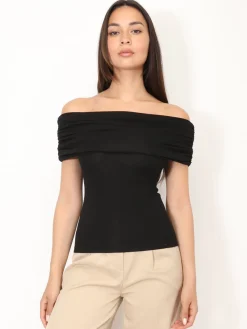 Sale La Modeuse Top moulant à col bardot Noir