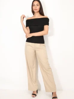 Sale La Modeuse Top moulant à col bardot Noir