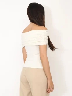 Clearance La Modeuse Top moulant à col bardot Ecru