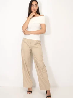Clearance La Modeuse Top moulant à col bardot Ecru