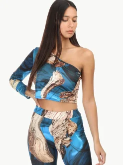 La Modeuse Top one shoulder à motif Bleu
