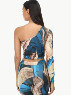 La Modeuse Top one shoulder à motif Bleu