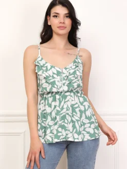 Sale La Modeuse Top péplum imprimé avec volants Vert