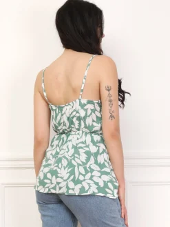 Sale La Modeuse Top péplum imprimé avec volants Vert