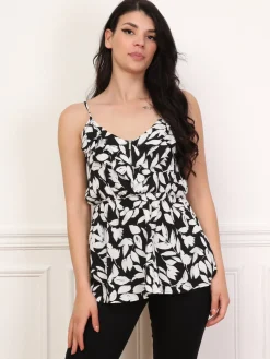 La Modeuse Top péplum imprimé avec volants Noir