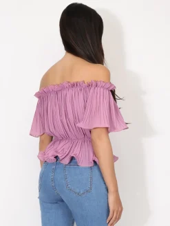 La Modeuse Top péplum plissé avec volants VieuxRose