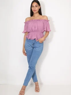 La Modeuse Top péplum plissé avec volants VieuxRose