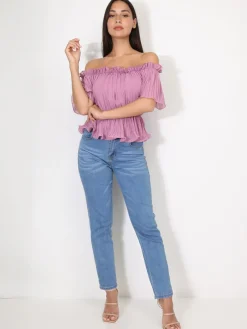La Modeuse Top péplum plissé avec volants VieuxRose