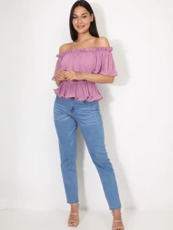 La Modeuse Top péplum plissé avec volants VieuxRose