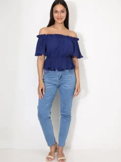 La Modeuse Top péplum plissé avec volants Bleu