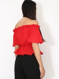 Hot La Modeuse Top péplum plissé avec volants Rouge