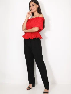 Hot La Modeuse Top péplum plissé avec volants Rouge