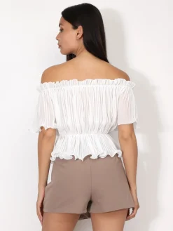 New La Modeuse Top péplum plissé avec volants Blanc