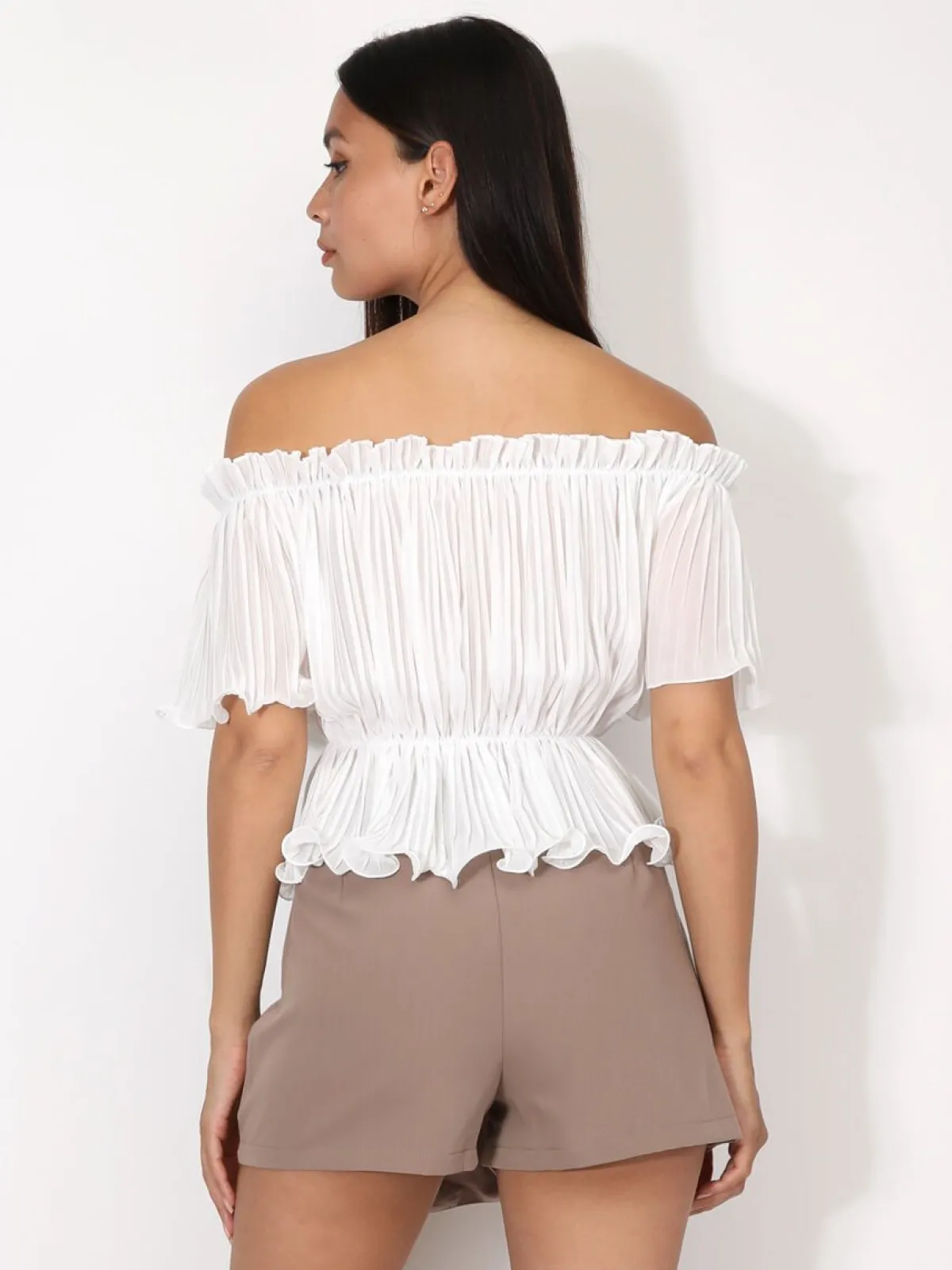 New La Modeuse Top péplum plissé avec volants Blanc