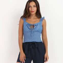 Best La Modeuse Top smocké à détails Bleu