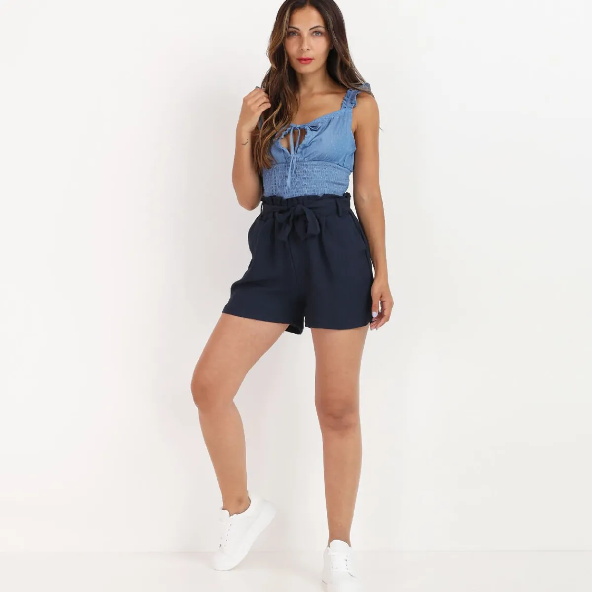 Best La Modeuse Top smocké à détails Bleu