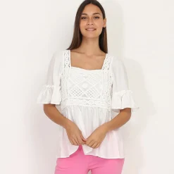 Online La Modeuse Top Style bohème à volants et crochet Blanc