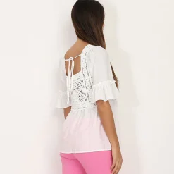 Online La Modeuse Top Style bohème à volants et crochet Blanc