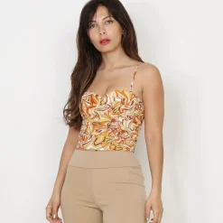 Outlet La Modeuse Top style corset à imprimé rétro Jaune