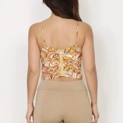 Outlet La Modeuse Top style corset à imprimé rétro Jaune