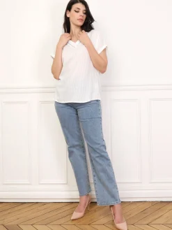 La Modeuse Top texturé à col ajouré Blanc