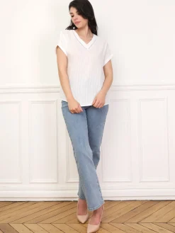 La Modeuse Top texturé à col ajouré Blanc