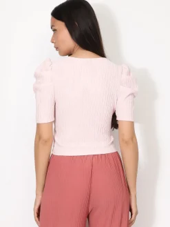 Online La Modeuse Top zippé à manches gigot Rose