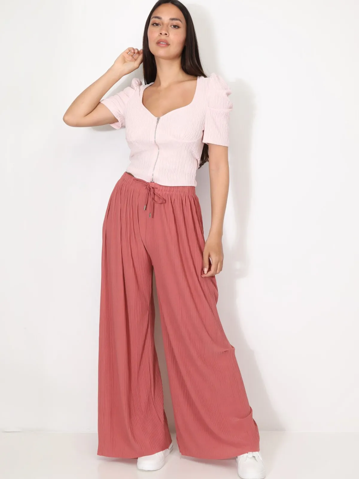 Online La Modeuse Top zippé à manches gigot Rose