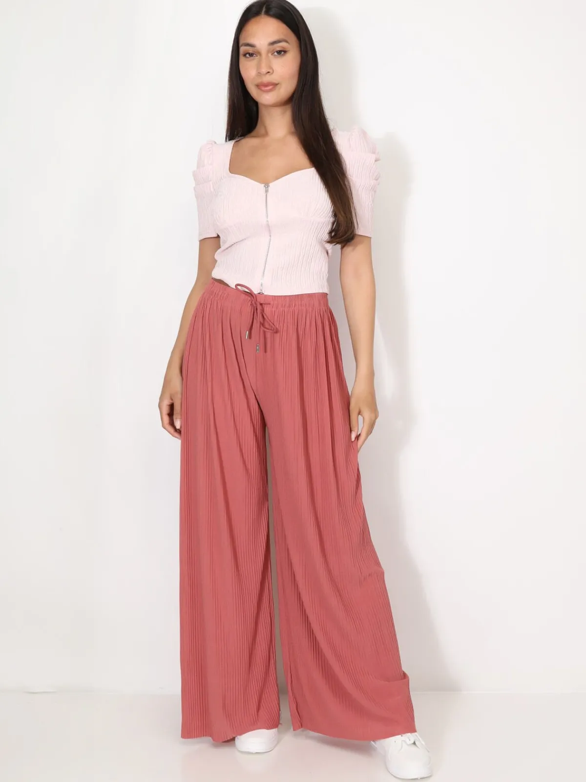 Online La Modeuse Top zippé à manches gigot Rose