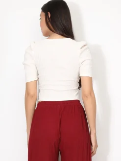 Online La Modeuse Top zippé à manches gigot Ecru