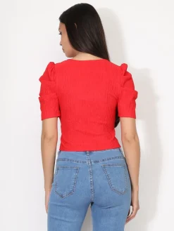 Discount La Modeuse Top zippé à manches gigot Rouge
