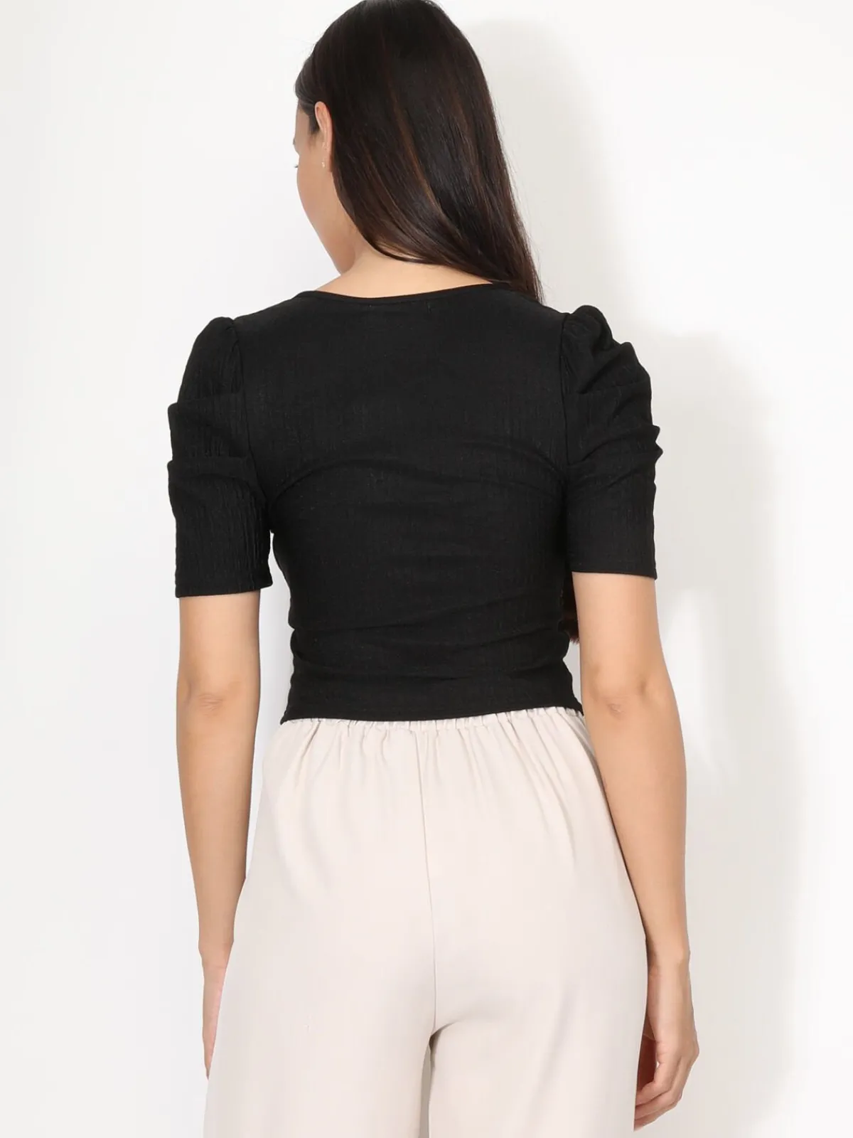 Clearance La Modeuse Top zippé à manches gigot Noir