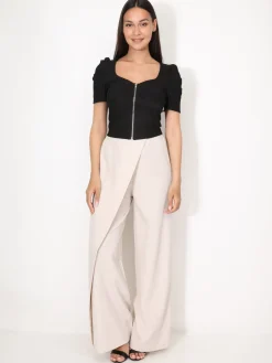 Clearance La Modeuse Top zippé à manches gigot Noir