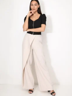Clearance La Modeuse Top zippé à manches gigot Noir