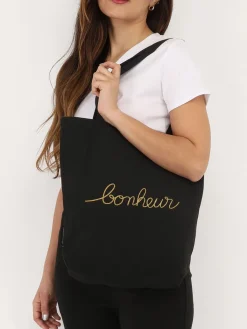 Best La Modeuse Tote bag à inscription "bonheur" Noir
