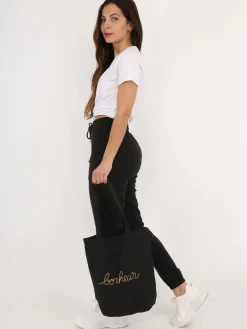 Best La Modeuse Tote bag à inscription "bonheur" Noir