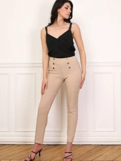 Outlet La Modeuse Tregging à boutons et surpiqûres Camelclair