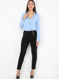 Discount La Modeuse Tregging à boutons et surpiqûres Noir