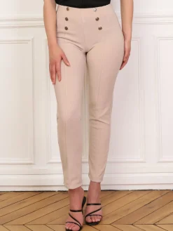 Discount La Modeuse Tregging à boutons et surpiqûres Beige