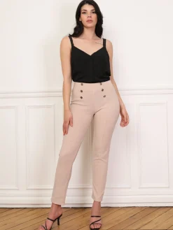 Discount La Modeuse Tregging à boutons et surpiqûres Beige
