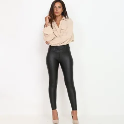 Discount La Modeuse Tregging en simili à fronçage Noir